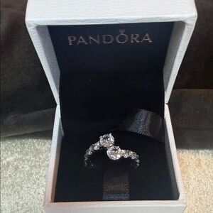 Pandoras Sterling Silver Timeless Overlapping Sparkling Band Ring 7.5